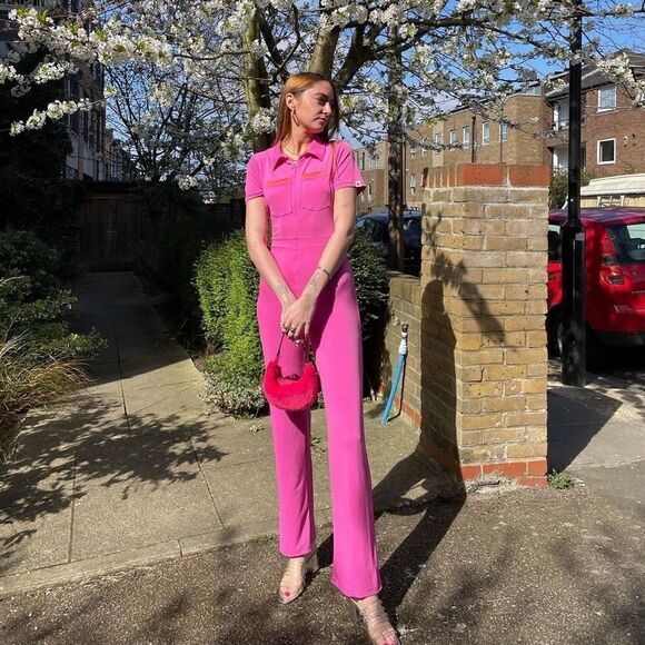 Peachy Den The Kernel Jersey Pink Jumpsuit Short Sleeves Size XS - Picture 7 of 12